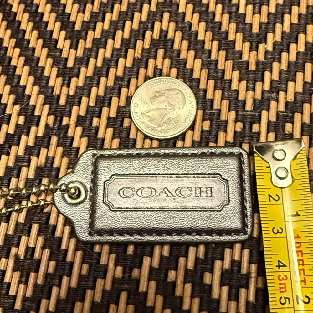 Vintage Y2K Coach metallic silver pewter leather Hangtag with nickel ballchain